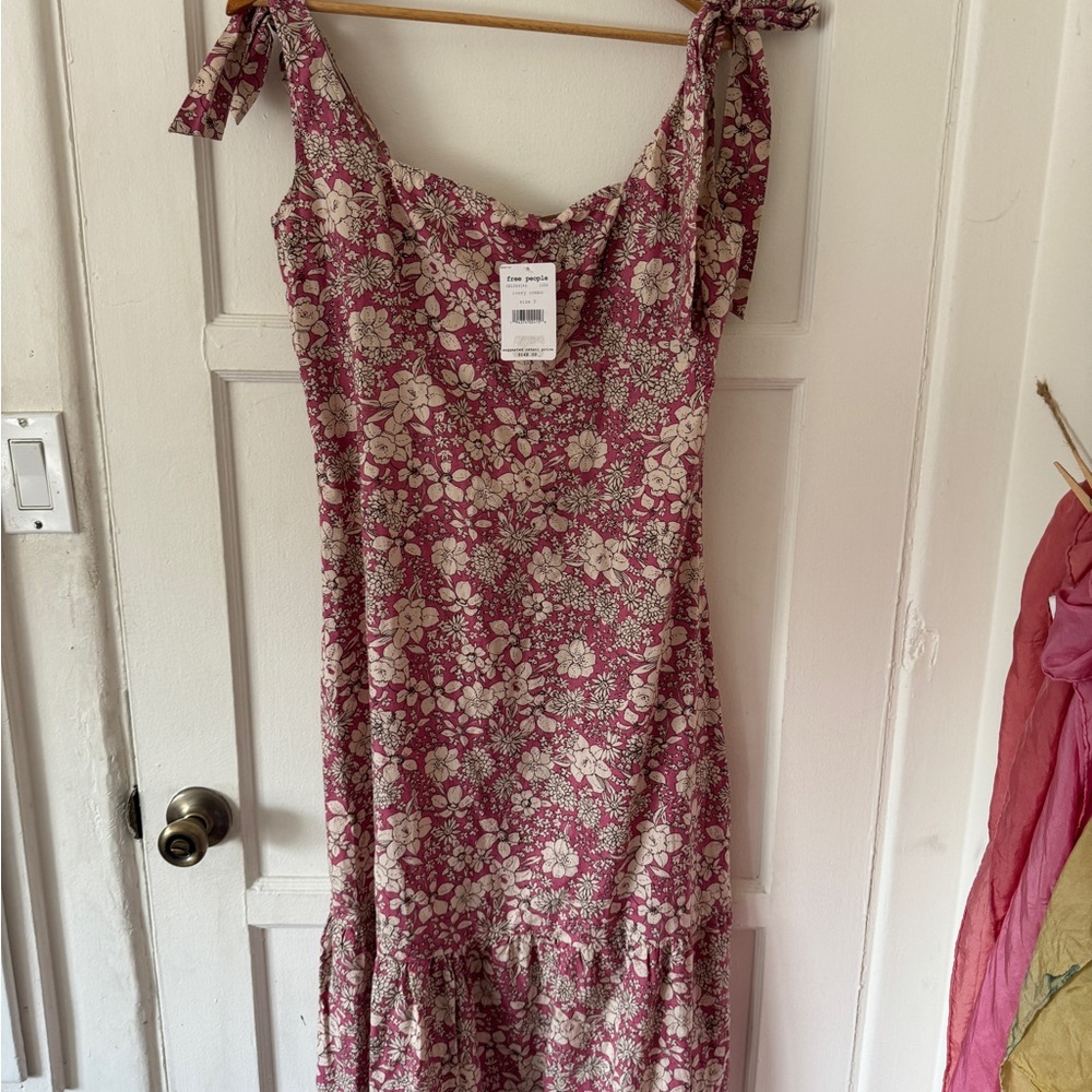 FREE PEOPLE: Pink floral tiered maxi dress w/ tie straps — Brand new with tags